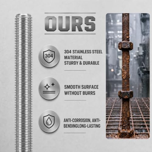 52 Pcs Stainless Steel M6 Screw Assortment Kit 8 Pcs 10"(255mm) Long M6 Fully Threaded Rod 16 Hex Lock Nuts 8 Acorn Cap Nuts and 20 Flat Washers