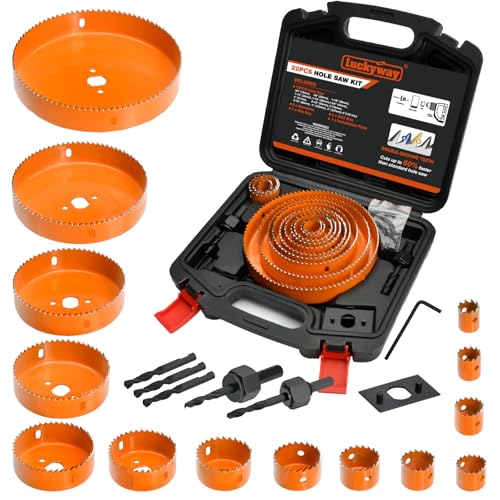Luckyway Hole Saw Kit Pro 24PCS 3/4"-6" Hole Saw for Softwood, Drywall, PVC