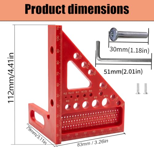3D Multi-Angle Carpenter Square, 45/90 Plastic Layout Ruler, Red - color: Red