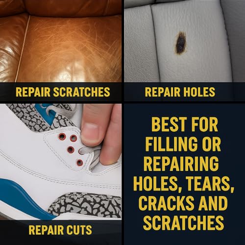Leather Filler for Filling or Repairing Holes, Tears, Cracks, Scratches, for Leather Car Seats, Furniture, Shoes- Flexible with Applicator (100mL)