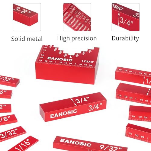 EANOSIC Setup Blocks Woodworking Tools - 16 PCS Height Gauge Block Set with Easy Block, Precision Ruler-Marked Bars - Solid Aluminum Alloy Setup Barsn Saw Gauges for Router and Table Saw Set Up - style: 16 Pcs-Inch(Easy Block)