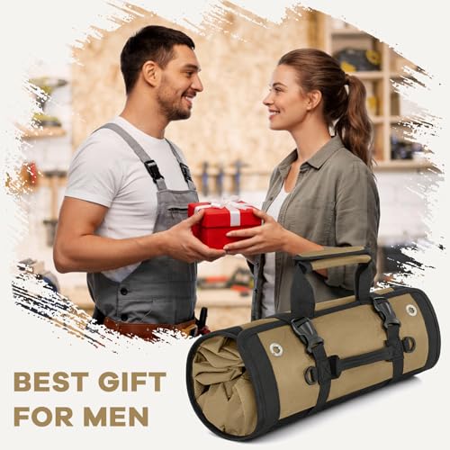 ANILD 15.5 Inch Extra Long Tool Bag Roll Up, Roll Up Tool Bag Organizer - color: Khaki, size: Large