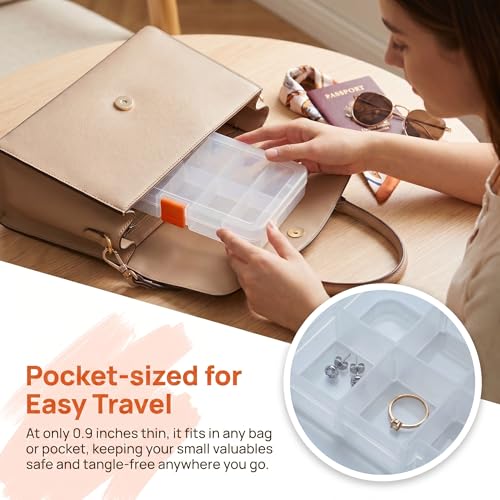 10 Grids Bead Organizer with Adjustable Dividers, 1.10"x1.29" Each Grid, Plus 3 Mini Storage Box for Jewelry, Fishing Hooks, Art Craft, Office Supplies - color: Clear-S
