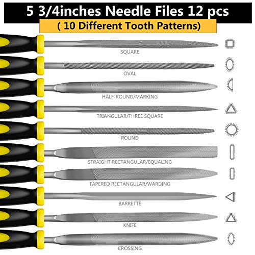 Metal File Set, Large Flat File/Half-Round File/Triangle File/Round File - color: Black-17pcs