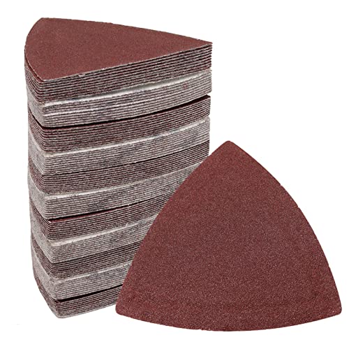 120 Pcs Triangle Sanding Pads, 150 Grits Detail Sander Sandpaper Hook and Loop Sanding Sheet,3-1/8"(80mm) Triangular Sandpaper for 3-1/8" Oscillating Multi Tool, No Holes - size: 150 Grit, style: No Hole