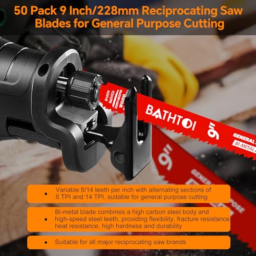 50 Pack 9 Inch 8/14 Tpi Reciprocating Saw Blades for General Purpose - size: 9 Inch 8/14TPI