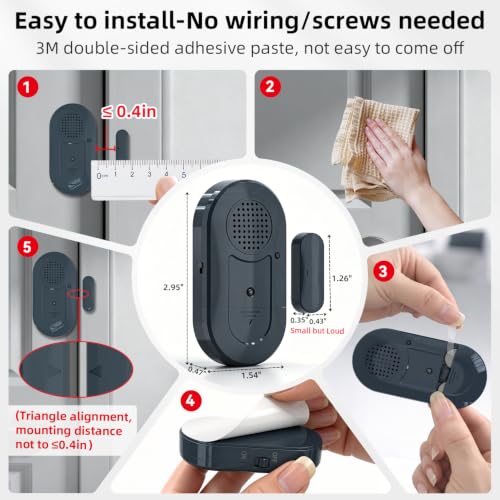 Sanjie Door Window Alarm Sensors, 5 Pack, 125dB, Volume Control - color: Grey