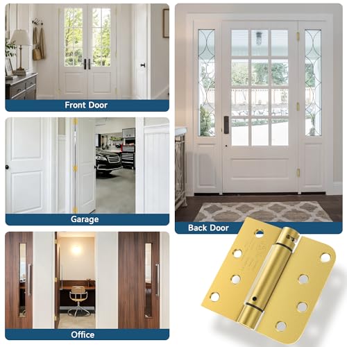 4 Inch Self Closing Door Hinges, Brushed Gold Spring Loaded Hinges 3 Pack - color: Brushed Gold, Square & 5/8" Radius, size: 4" 3 Pack