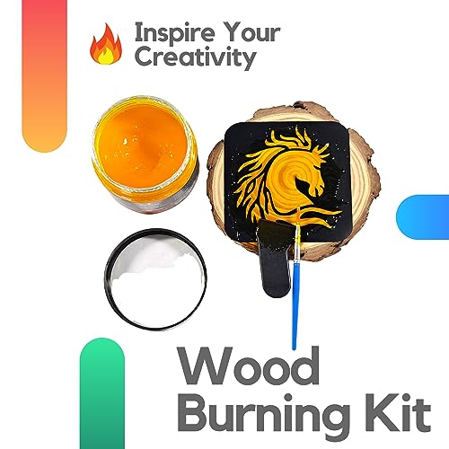 BIGTHUMB Wood Burning Gel Kit 4 OZ | Heat Activated Non-Toxic Paste for DIY Crafting, with Mini Scraper, Template Sticker, Paint Brush - Accurately & Easily Burn Designs on Wood, Canvas, Denim