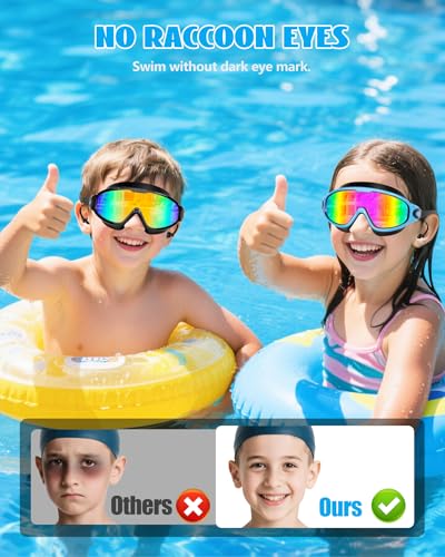 Aegend New Kids 2 Pack Wide View Swim Goggles, Anti-Fog/UV No Leak Goggles with Ear Plugs Kids 3-14 - color: Aqua & Light Blue