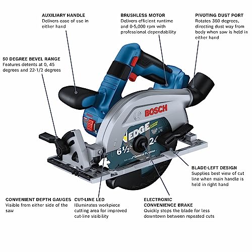 BOSCH GKS18V-22LN 18V Brushless Blade-Left 6-1/2 In. Circular Saw (Bare Tool) - style: Tool Only Blade-Left