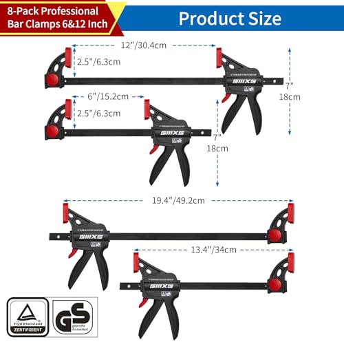 8-Pack 12" and 6" Bar Clamps for Woodworking Set - size: 12'' & 6''