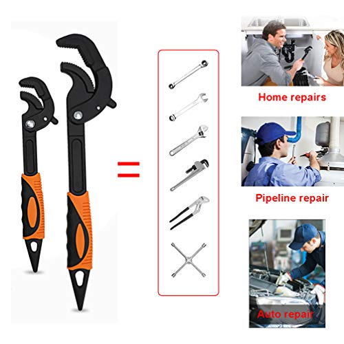Multi-function Magic Wrench Universal Adjustable Wrenches 1045 Steel, Pipe Wrench Set 10.5 and 15-Inch,2-Piece