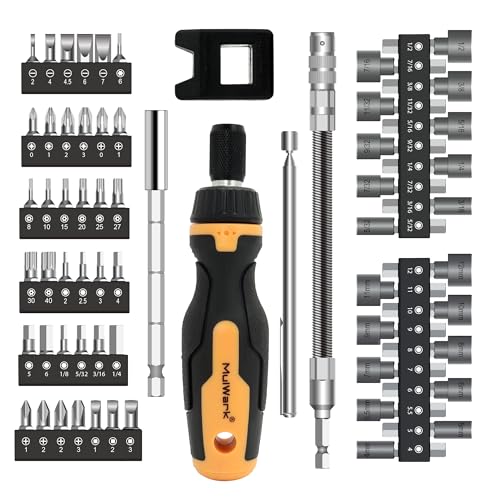 MULWARK Screwdriver Bit Set & Socket Kit, 63-Pieces Ratcheting Screwdriver Set with Case, 63 in 1 Multi Bit Screw Driver for Home DIY, Electronics, Car Emergency and Garage