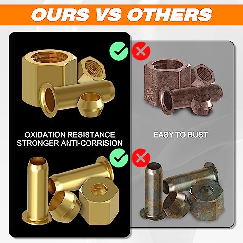 120PCS 1/4 inch Compression Fittings Assortment kit -（1/4") 50 Brass Compression Sleeve Ferrule, 50 Insert & 20 nuts - used to connect lines for air,water,fuel,oil and inert gases - size: 120pcs Kit