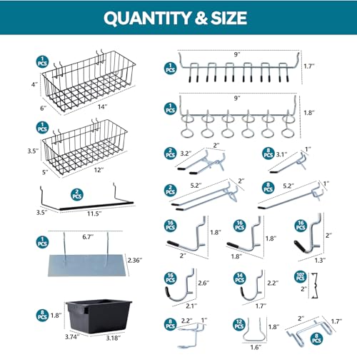 246PCS Pegboard Accessories Organizer Kit,Includes Pegboard Hooks,Bins,Baskets,Paper Towel Holder;Suitable for 1/8 and 1/4 Pegboard,Can be Used for Hanging Tools,Garage Storage,etc. (Black)