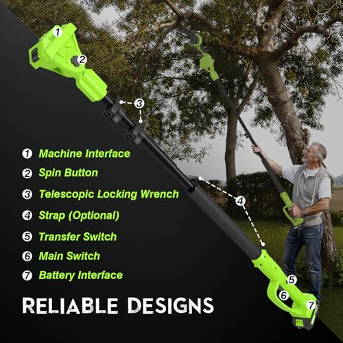 Cordless Pole Saw for Tree Trimming, 6" Chainsaw with Extension Pole - size: 6 inch Pole