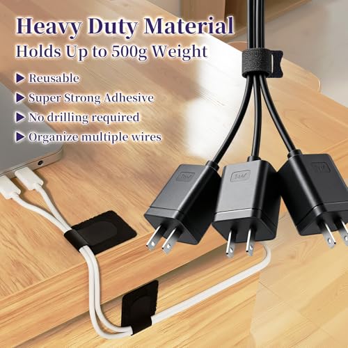 80 Pack Cable Management Kit, Adjustable Hook and Loop Cable Ties, Heavy Duty Detachable Cable Straps and Self Adhesive Hooks, Reusable Cord Holder, Cable Hider for Desk/TV/Home Office, Black