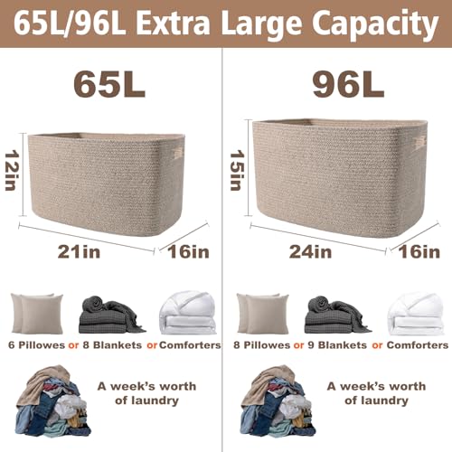 JMvicyroam 65L Large Woven Cotton Rope Blanket Basket, Oatmeal - color: Oatmeal, size: 65L
