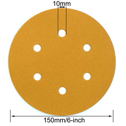 6-Inch 6-Hole Hook and Loop Gold Sanding Discs 220-Grit, 100-Pack - style: 220 Grit