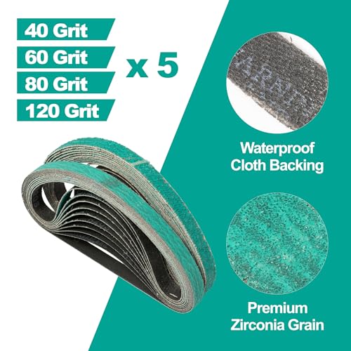 20 Pcs 1/2" x 18" Premium Zirconia Sanding Belts, 40/60/80/120 Grit - size: 20 pcs - Mixed Grit