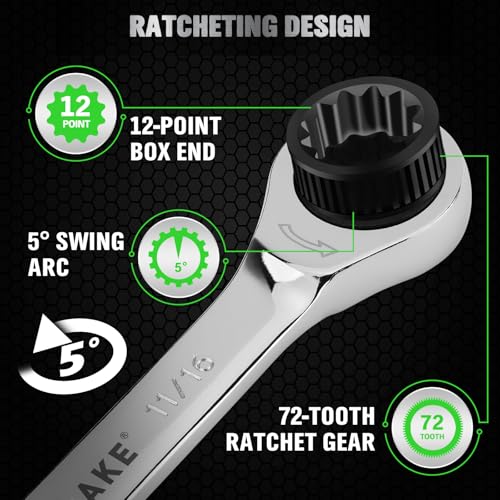 12-Piece Ratcheting Wrench Set, SAE 1/4 - 3/4 inch Ratchet Combination Wrenches Set, 12-Point 72-Tooth Ratchet Spanners with Magnetic Base Organizer, Chrome Vanadium Steel for Automotive Mechanic Tool - style: Ratchet SAE