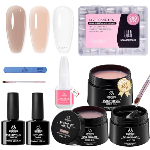 Beetles Hard Gel Clear Nude Brown, Bare Veil with Medium Square Nail Tips - color: Clear Nude Brown Bare Veil with Medium Square Nail Tips 3 x 30 g