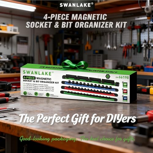 4-Piece Magnetic Socket Organizer Kit, 1/4'' 3/8'' 1/2'' Heavy Duty Socket Holder Holds 40 Clips, Aluminum Sockets Rail for Tool Box Drawer with 1/4'' Slidable Drill Bit Organizer Holds 40 Bits - style: Multi-Color 4-Piece