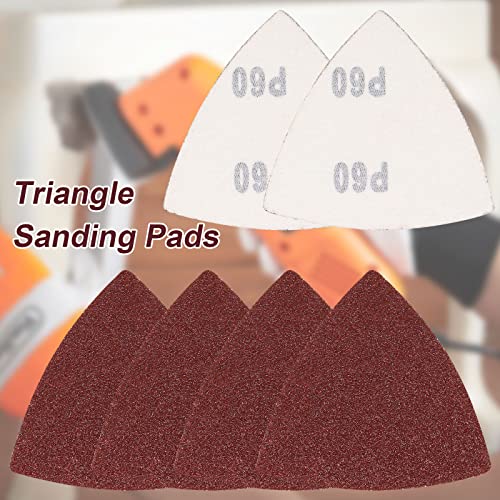 120 Pcs Triangle Sanding Pads, 60 Grits Detail Sander Sandpaper Hook and Loop Sanding Sheet,3-1/8"(80mm) Triangular Sandpaper for 3-1/8" Oscillating Multi Tool, No Holes - size: 60 Grit, style: No Hole