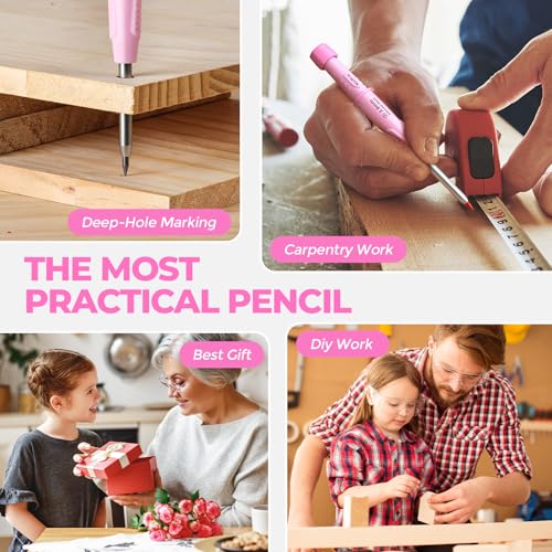 Nicpro Carpenter Pencil with Sharpener & Holster, Construction Pencil-Green - color: Pink