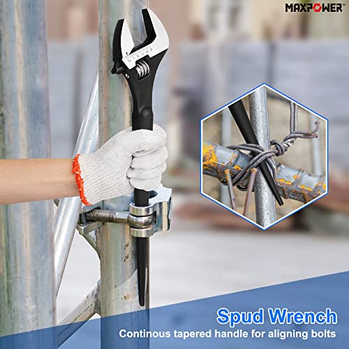 MAXPOWER 12 16-inch Spud Wrench, Continuous Tapered Handle for Alignment - size: 12 in. + Reversible Jaw 16 in. / 2Pcs
