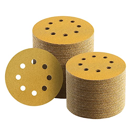 100 Pcs 5 Inch Sanding Discs Hook and Loop, 80 Grit Sandpaper for Woodworking or Automotive, 8 Hole Gold Premium Dustless Random Orbit Sandpaper - style: 80 Grit-100 Discs