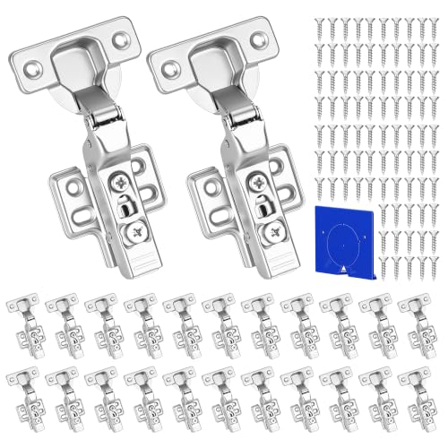 20 Pack Soft Close Inset Cabinet Door Hinges for European/Frameless Cabinet, 105 Degree Opening Angel, Stainless Concealed Kitchen Cabinet Hinges with Mounting Screws, Manual and Door Bumpers - size: inset