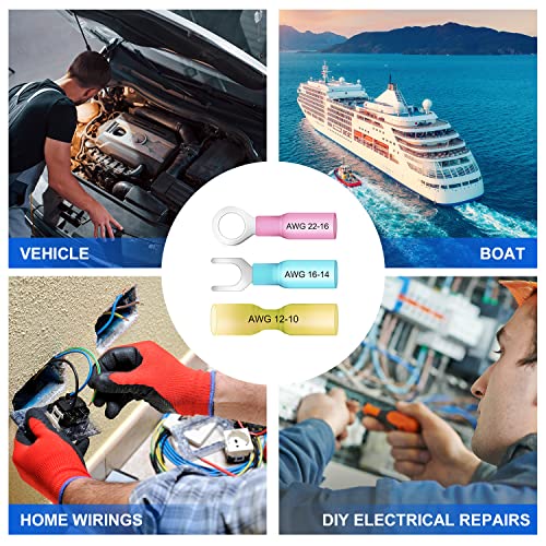 620Pcs Heat Shrink Wire Connectors - Insulated Electrical Terminals Kit - Waterproof Marine Automotive Crimp Connector Assortment - Ring Fork Hook Spade Butt Splices - size: 620PCS
