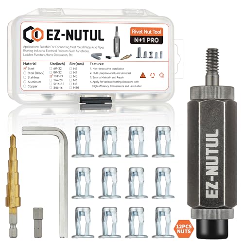 Jack nut Installation Tool Set Hand Thread Insert Jacknuts with Tool Kit - size: 10-24-12PCS With Tool