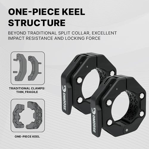 DMoose Fitness Barbell Clips 2 Inch (Pair) - Quick Release Olympic Barbell Clamps & Collars with Anti Slip TPR Grip for Secure Weightlifting and Powerlifting - Weight Clips for Bars at Home or Gym - color: Black V2, style: Magnetic