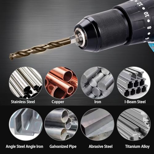 Hex Shank Cobalt Drill Bit Set for Metal and Hardened Steel, 13Pcs 1/16"-1/4" M35 HSS Twist Drill Bits for Impact Driver, with Index Holder - size: 13pcs 1/16-1/4