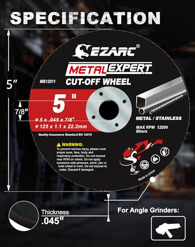 EZARC 5 Inch Metal Cut Off Wheels, .045 x 7/8-Inch, 25-Pack - size: 25PCS 5'' x .045'' x 7/8''