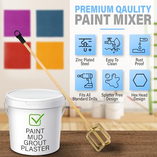 Paint Mixer for Drill, 1-5 Gallon Bucket, Paint Stirrer for Drill | Zinc Plated, Rust-Free & Easy to Clean, Fits All Standard Drills - For Mixing Paint, Resin, Epoxy & Concrete (Medium Head) - size: 5 Gallon (Medium Head)