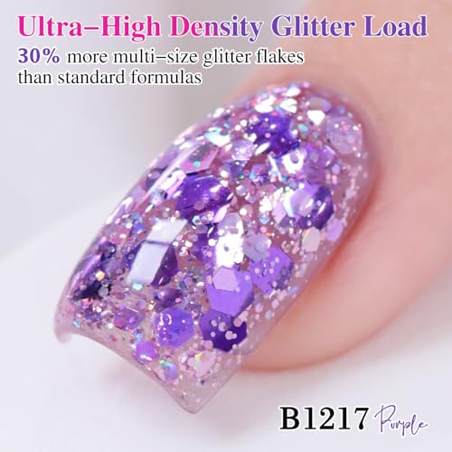 Double Rhythm 15ML Glitter Gel Polish Shimmer Reflective Holographic Color Magnetic for Nail Art Salon DIY at Home (Sparkle Purple-B1217) - color: Sparkle Purple
