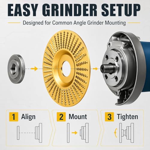 3PCS Angle Grinder Polishing Pad, Wood Grinding Disc Set for Angle Grinder, Tungsten Carbide Grinding Wheel Wood Carving for Cutting, Wood Sanding Polishing and Surface Finishing (Mix,Gold)