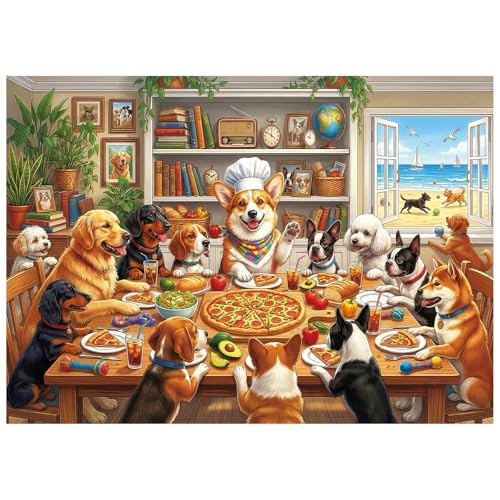 Dog Pizza Jigsaw Puzzles for Adults 1000 Pieces - color: Paws Pizza Party