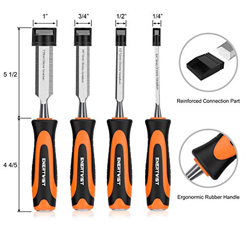 ENERTWIST 13pcs Wood Chisel Set, Premium Woodworking Chisel Sets w/ 8 CRV Construction Wood Chisels, 1 Sharpening Stone, 1 Honing Guide, 2 Carpenter Pencils, 1 Sharpener for Wood Carving in Hard Case | 8 CRV Construction Wood Chisels, 1 Sharpening Stone H