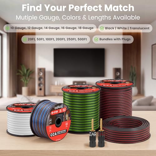 GEARit 12 Gauge Speaker Wire 100FT, 12/2 CCA Cable for Home Theater - color: Black, size: 12AWG / 100 Feet
