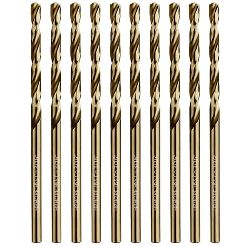 3/16 Inch Cobalt Drill Bits 10Pcs - HPHOPE M35 HSS Metal Twist Drill Bits Set, Jobber Drill Bits Length and Straight Shank, Suitable for Drilling in Hard Metal, Stainless Steel, Cast Iron - size: 3/16-inch, 10Pcs