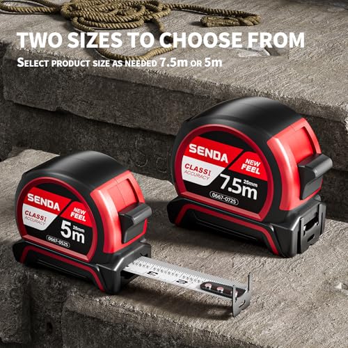 SENDA Tape Measure 16FT with 1/8 Fraction, Double-Hook Measuring Tape Retractable with 1 Inch Wide Blade & Belt Clip, ABS TPR Rubber Protection,Matte Nylon-Coated Blade for DIY, Construction (1 Pack) - color: Red, size: 16 FT