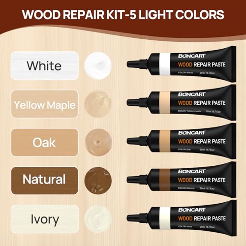 Boncart Wood Furniture Repair Kit, Wood Touch up Fillers - color: 5 Light Colors