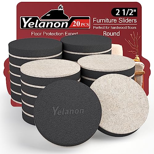 Yelanon Felt Furniture Sliders 20 Pcs 2.5" Round for Hardwood & Tile - size: 20pcs 2.5"