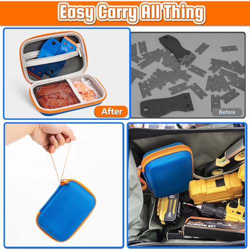 Plastic Razor Blade Scraper, 2PCS Scraper Tool with 100PCS Plastic Blades Carry Case, Cleaning Scrapers Remover Storage for Stickers, Decals, Adhesive, Labels, Paint, Glass, Car, Window, Caulk