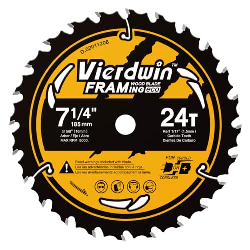 7-1/4" 24T Carbide Circular Saw Blade, 5/8" Arbor, 1-Pack for Wood - size: 7-1/4 24T 1PC